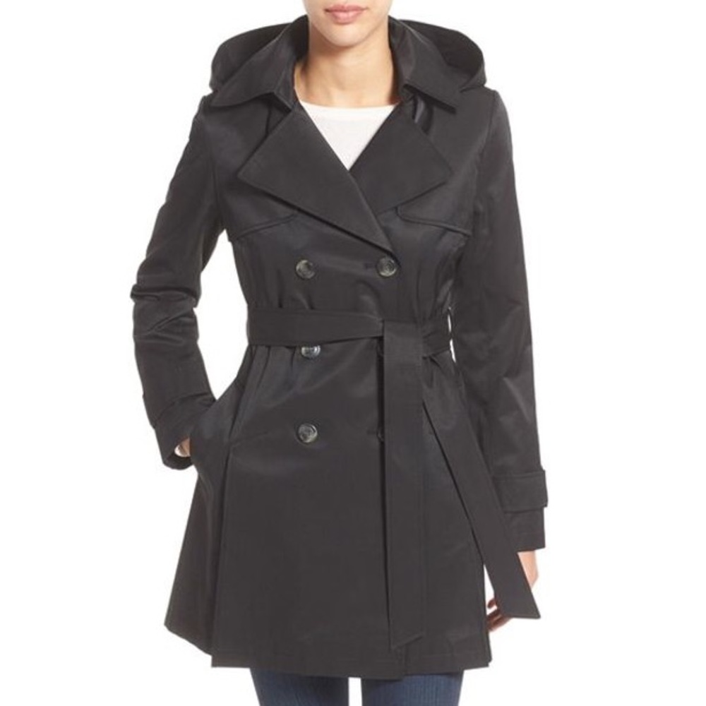 Halogen Black Hooded Trench Coat